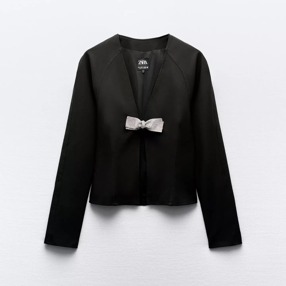 NWT Zara Rhinestone Bow Fitted Top size S